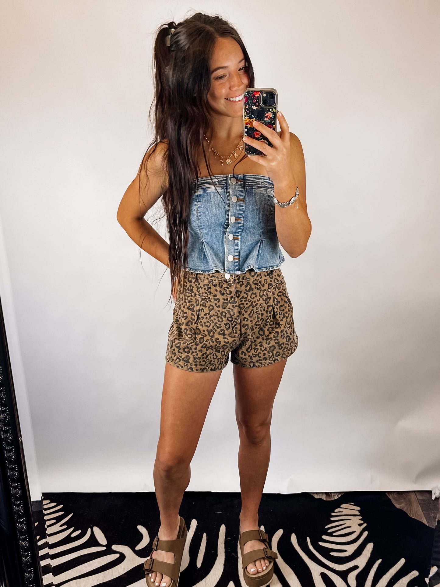 The Leopard Denim Shorts