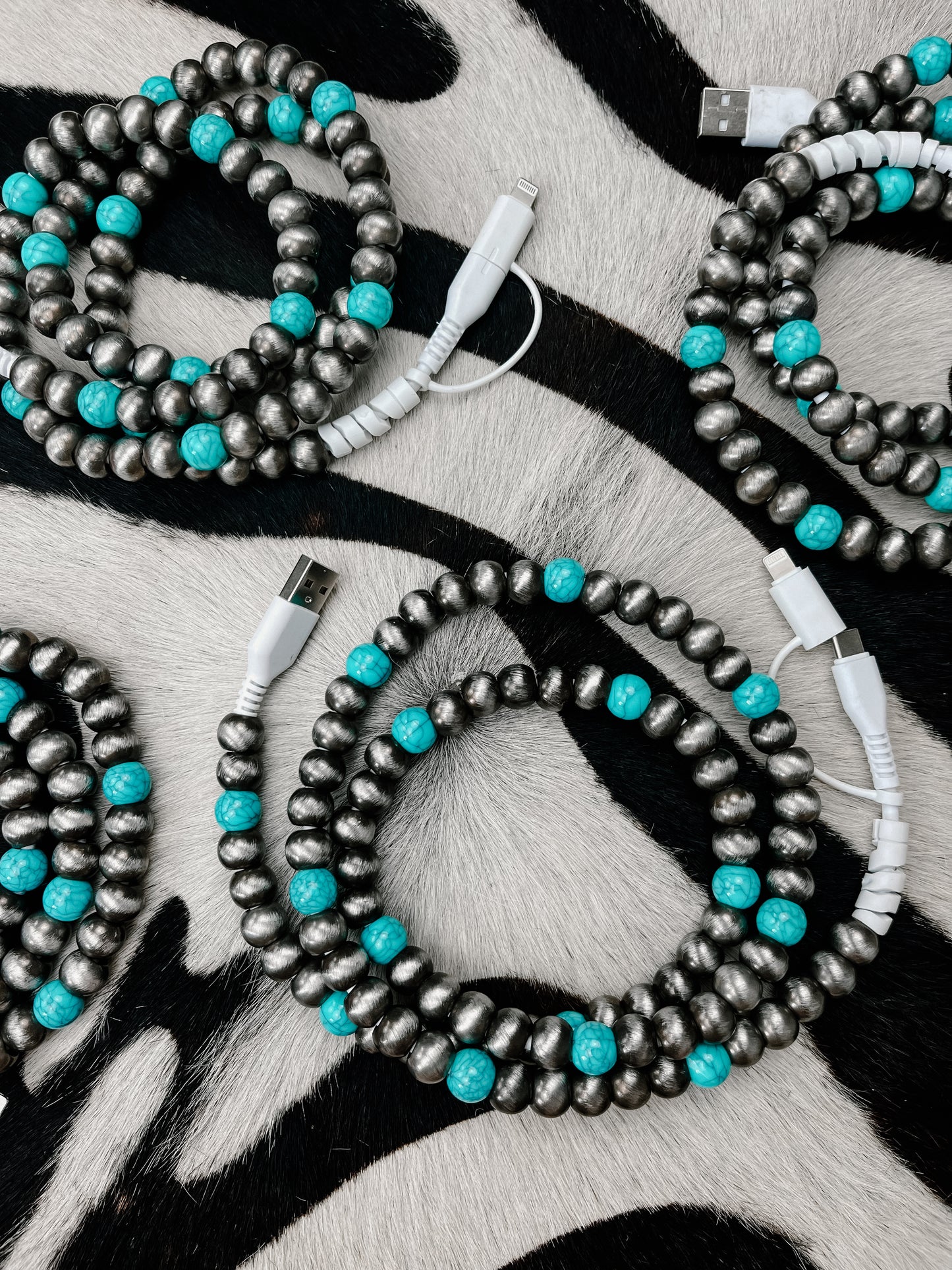 Turq & Pearl Beaded Charging Cable