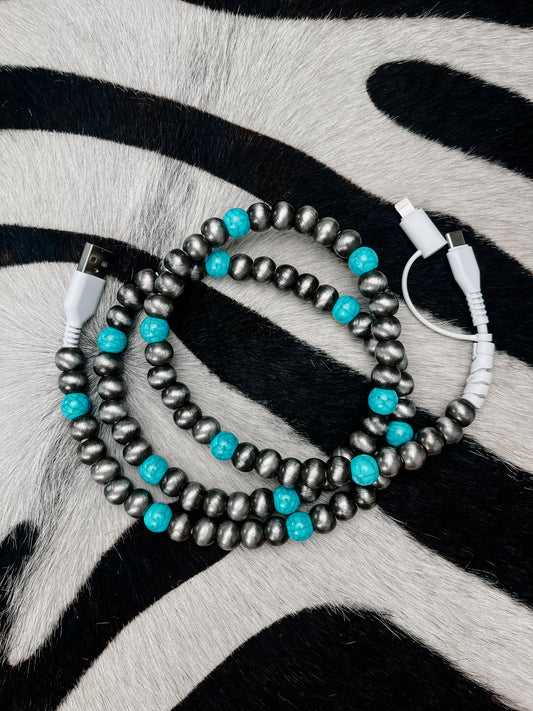 Turq & Pearl Beaded Charging Cable