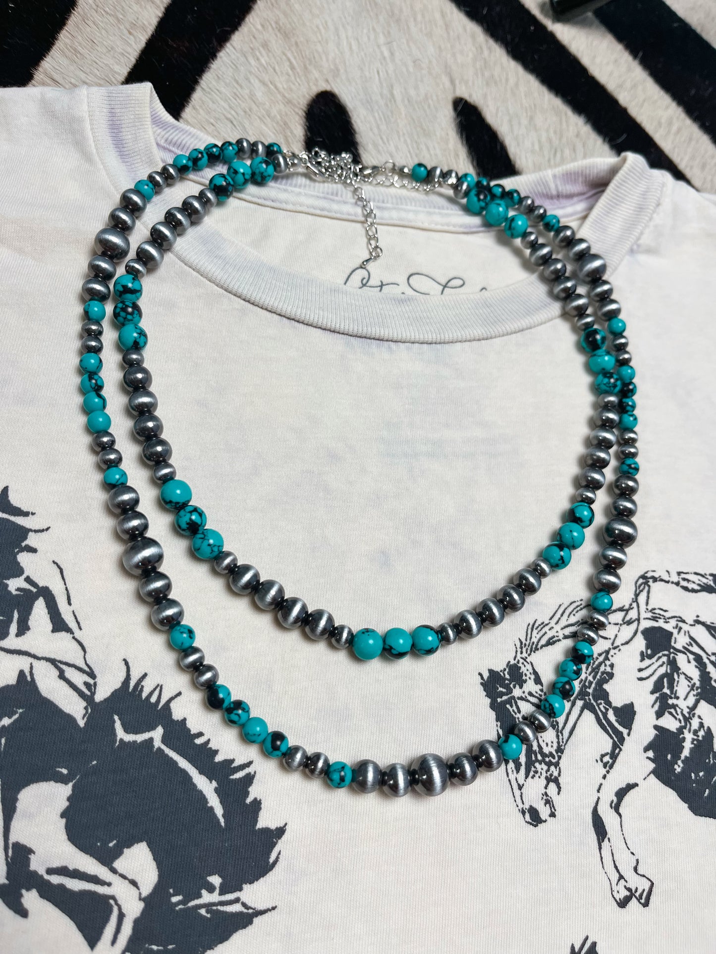 Layered Turquoise & Pearls Necklace