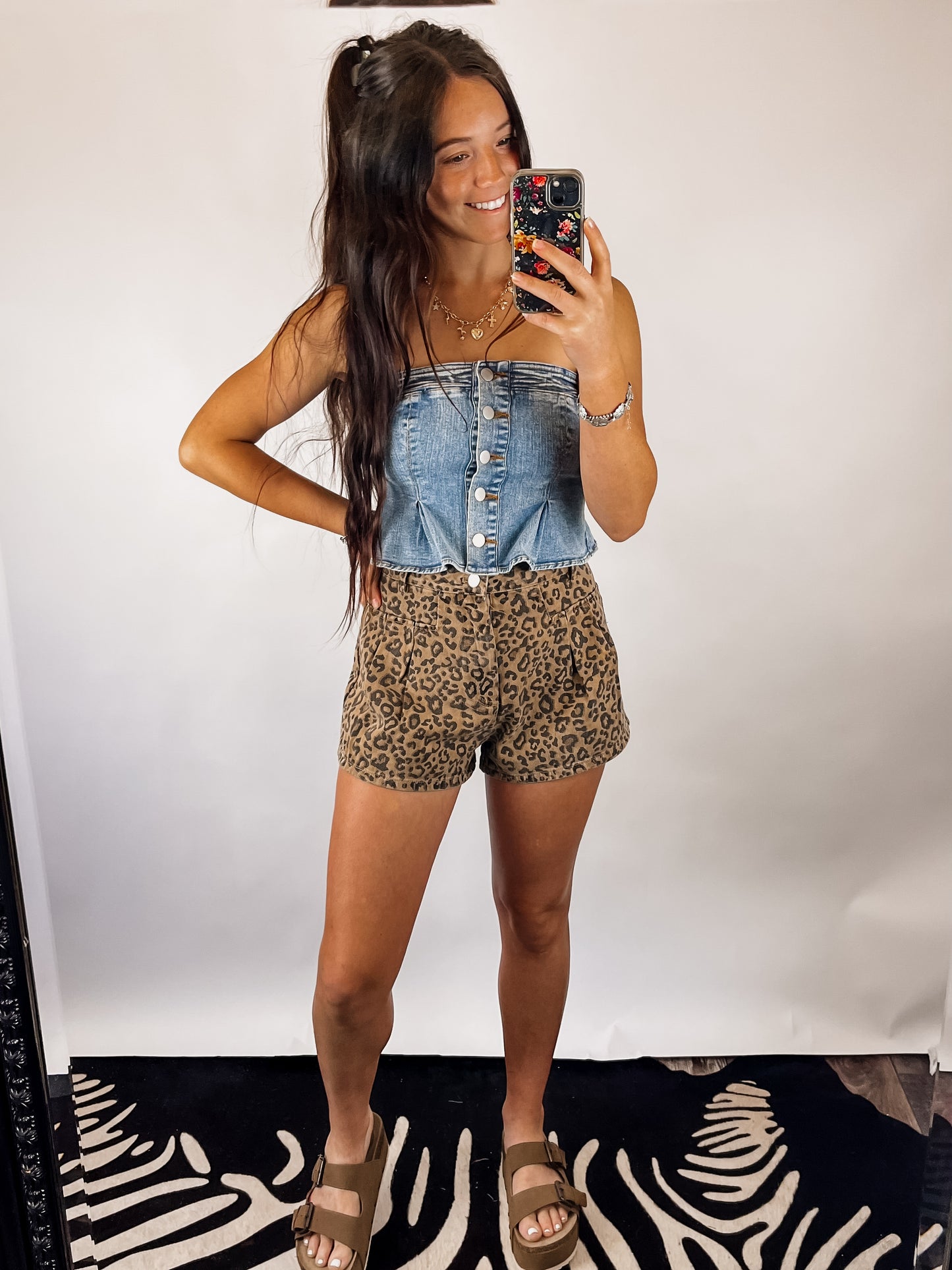 The Leopard Denim Shorts