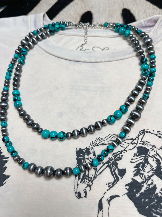 Layered Turquoise & Pearls Necklace
