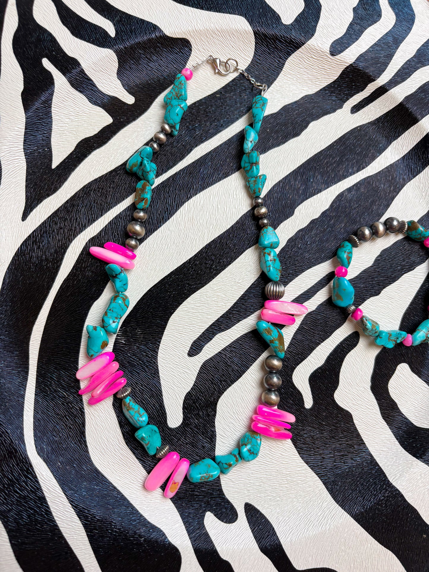 Pink & Turq Necklace - 16.5+"