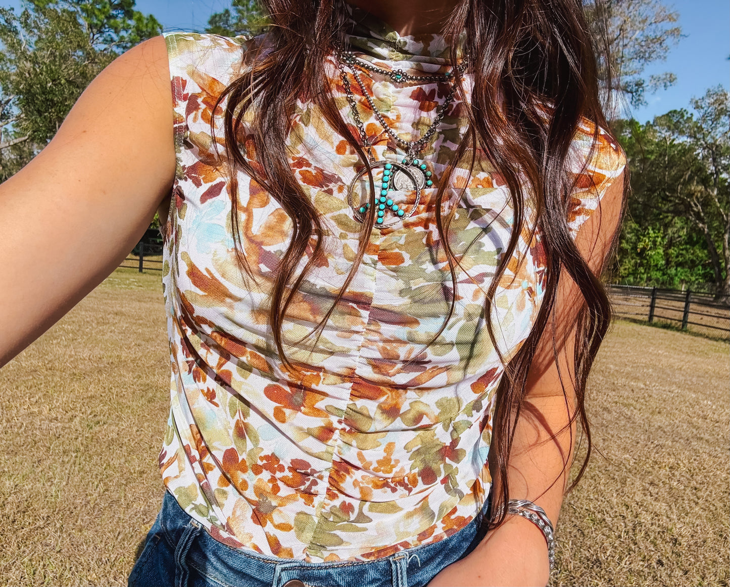 The Floral Mesh Top