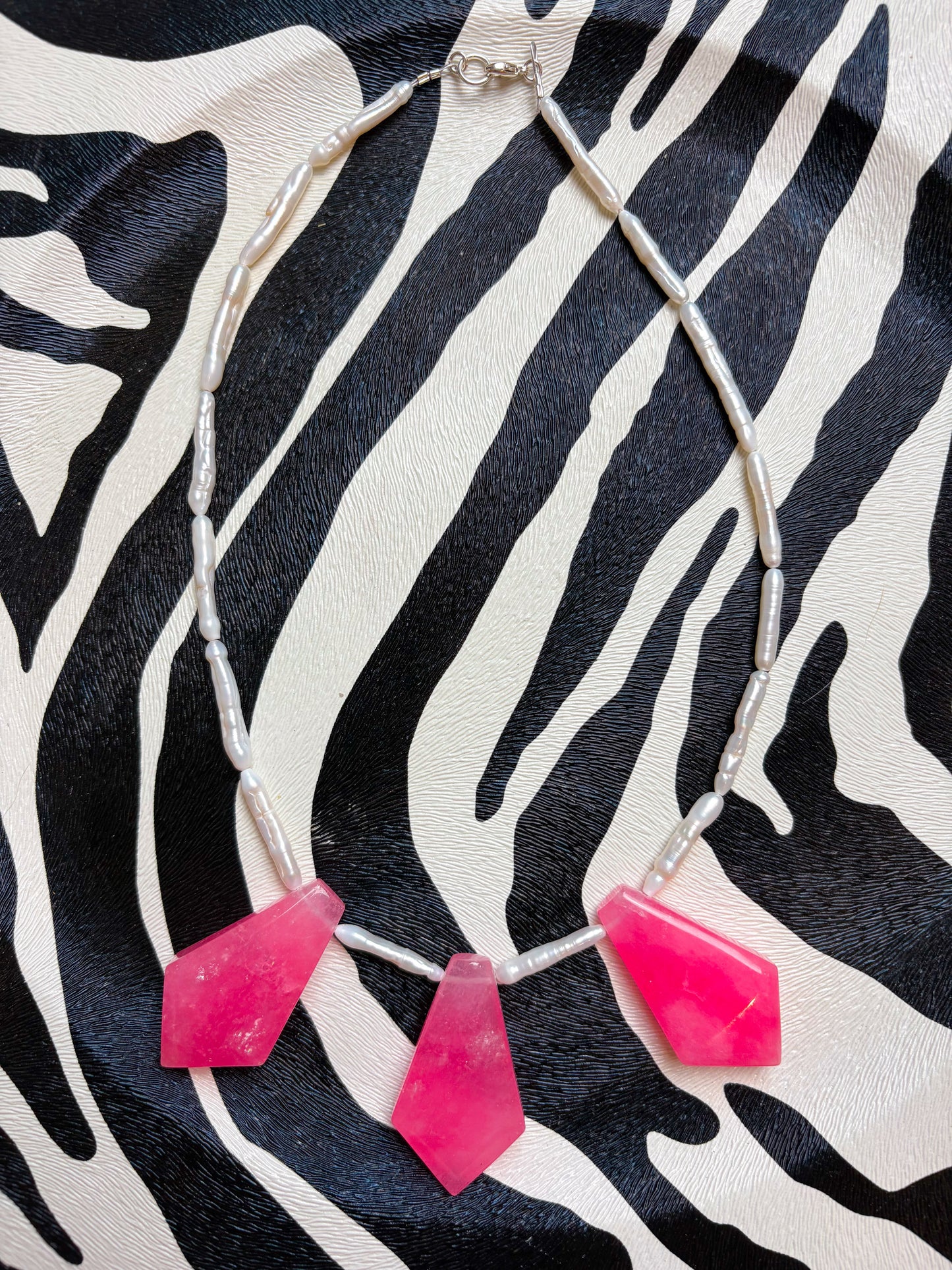 Pink Jade & Pearl Necklace - 17.75"