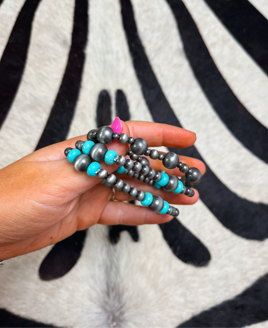 Turquoise & Pearls Stretch Bracelets