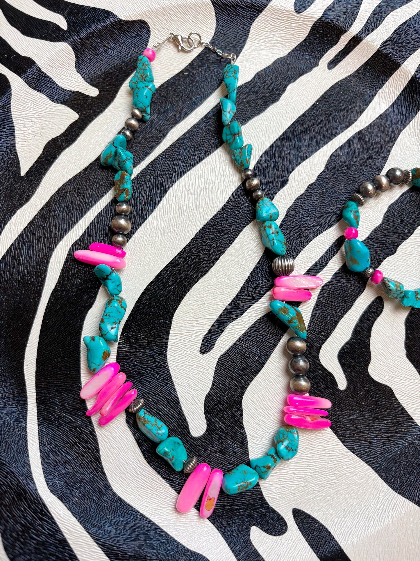 Pink & Turq Necklace - 16.5+"