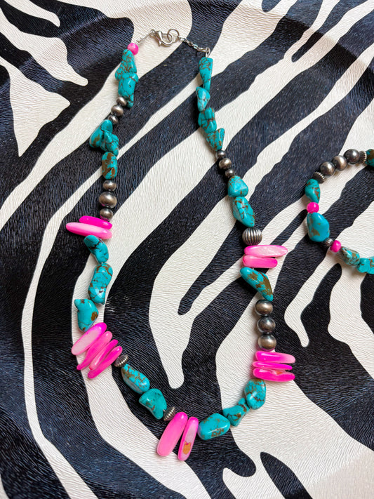 Pink & Turq Necklace - 16.5+"