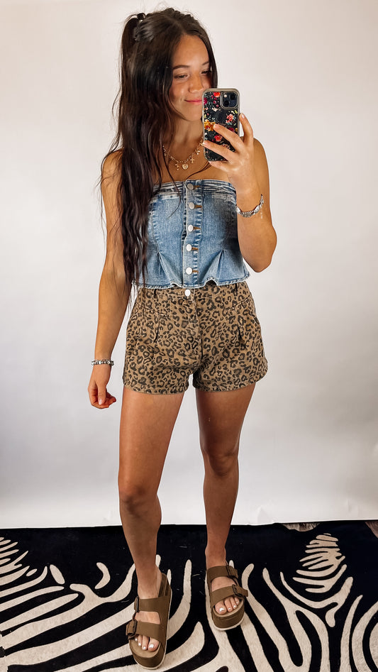 The Leopard Denim Shorts